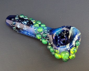 Hand Blown Glass Pipe, Galaxy Pipe, Cobalt Tobacco Pipe, Slyme Trail