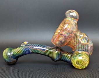 Sherlock Glass Pipe // Silver And Gold Fuming // Wrap and Rake // Color Changing // Two Rainbow Fire Opals