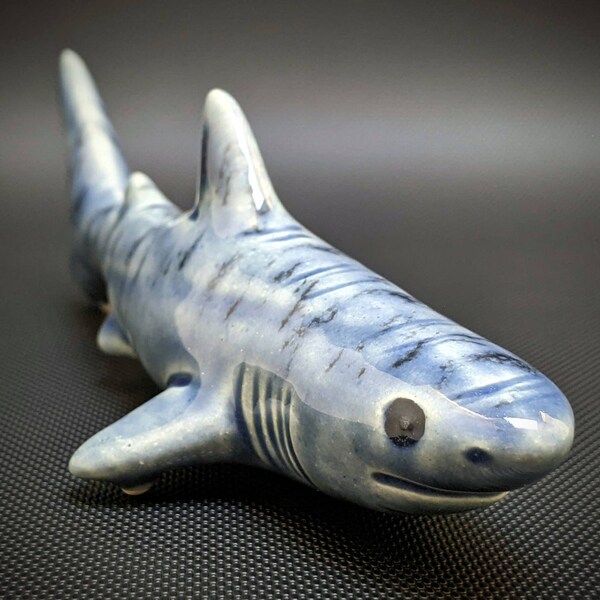 Ceramic Shark Pipe // Marbled Blue Glass Glazed // Ceramic Pipe