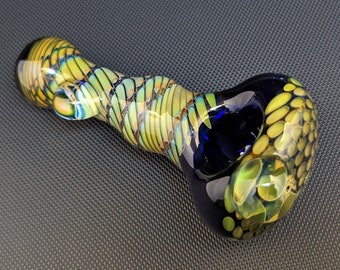 Honeycomb Glass Pipe // Cobalt // Silver and Gold Fuming // Wrap and Rake