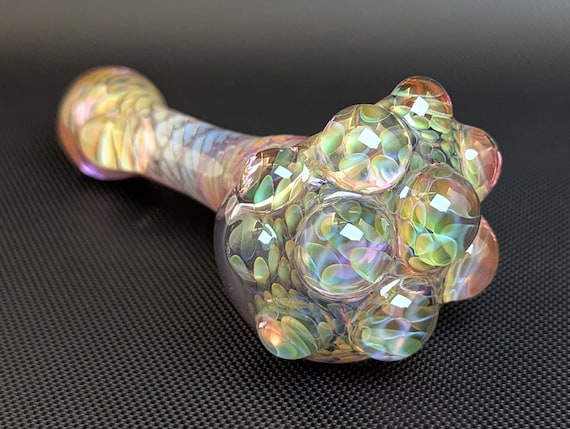 Color Changing Purple Glass Pipe Inside out Silver and Gold Fuming Pattern and Wrap and Rake