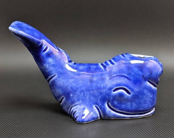 Blue Ceramic Pipe - Happy Whale Pipe - Handmade Pipe Glass Glazed - Gifts For Him