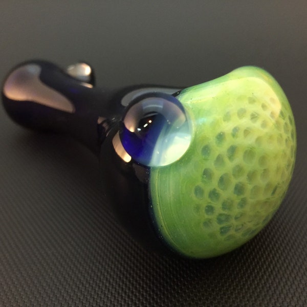 Large Cobalt Glass Pipe with Slyme Honeycomb Spoon Pipe