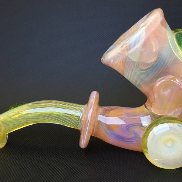 Sherlock Glass Pipe //  Large Hand Blown Silver & Gold Fumed // Fumicello Implosion Kickstand // Free Shipping