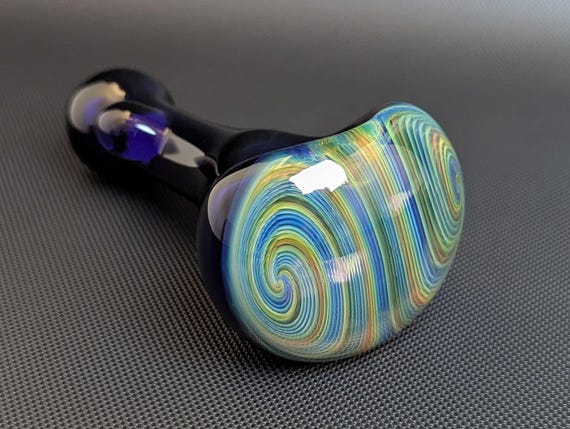 Cobalt Glass Pipe with Silver and Gold Fuming Rainbow Window