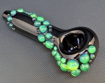 Hand Blown Black Glass Pipe with Slyme Trail