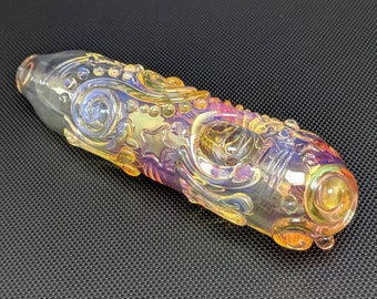 Glass Pipe // Swirls and Stars // Silver and Gold Fuming // Color Changing // Made to Order