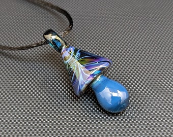 Glass Pendant // Lokis Chaos Sparkle and Blue Slyme Mushroom // Stardust Sparkle Loop // Necklace