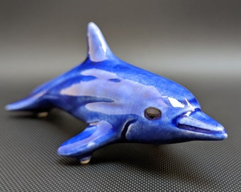 Ceramic Dolphin Pipe // Blue Glass Glazed