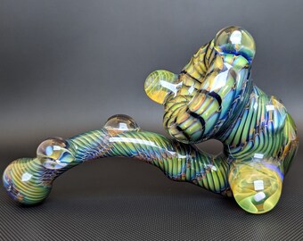 Sherlock Glass Pipe // Silver and Gold Fuming // Wrap and Rake // 3 Fire Opals