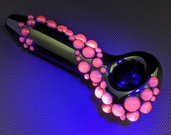 Black Glass Pipe //  UV Lucy Trail // Pink Glow // Glass Smoking Pipe // Glass Pipe // Black Light Keychain