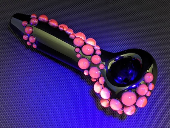 Black Glass Pipe //  UV Lucy Trail // Pink Glow // Glass Smoking Pipe // Glass Pipe // Black Light Keychain