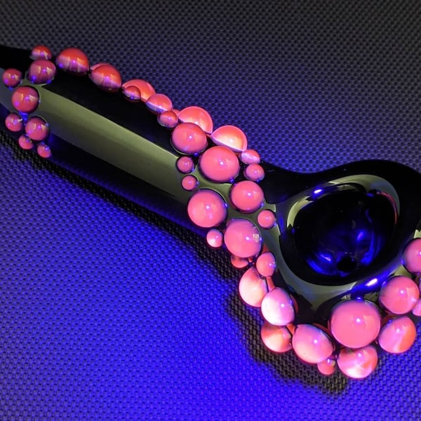 Black Glass Pipe //  UV Lucy Trail // Pink Glow // Glass Smoking Pipe // Glass Pipe // Black Light Keychain
