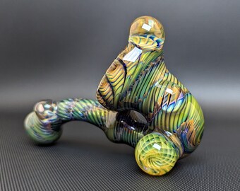 Sherlock Glass Pipe // Silver and Gold Fuming // Wrap and Rake // Rainbow and White Fire Opal