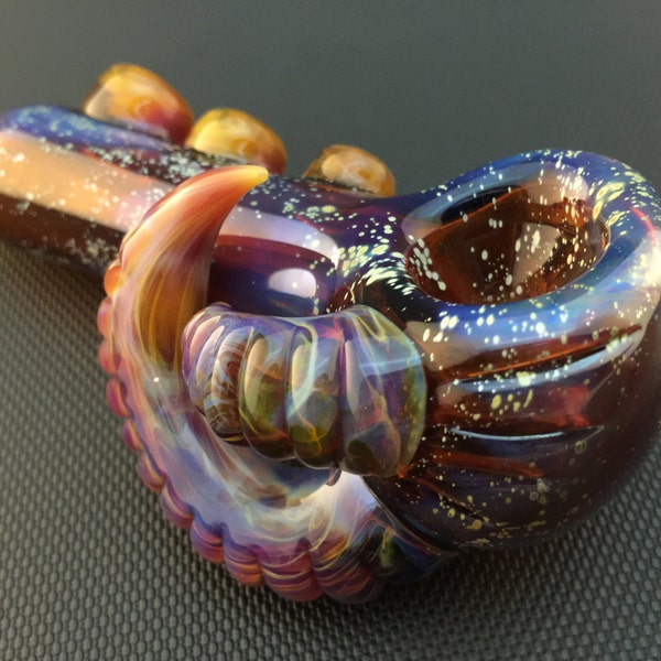 Galaxy Glass Pipe // Amber Space Spoon  // Lokis Chaos Carved Horns