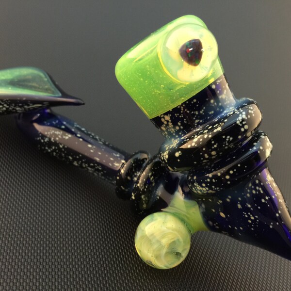 Galaxy Glass Pipe // Large Cobalt & Slyme Space Sherlock w/ Kickstand // Black Trillion Opal Marble // Free Shipping