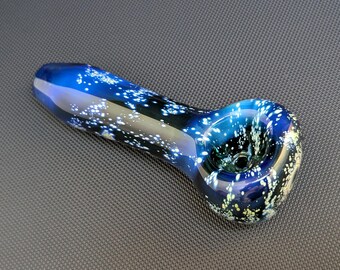 Hand Blown Cosmic Blue Green Galaxy Pipe, Vortex Nebula, Glass Pipe