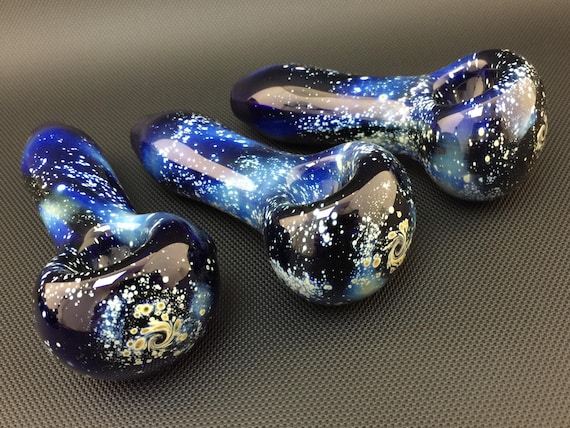 Hand Blown Glass Pipe, Galaxy Pipe, Spoon Pipe, Tobacco Pipe, Blue