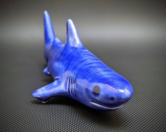 Ceramic Shark Pipe // Blue Glass Glazed // Ceramic Pipe