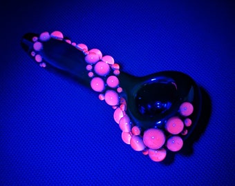 Black Glass Pipe //  UV Lucy Trail // Pink Glow // Pocket Pipe // Glass Pipe // Black Light Keychain