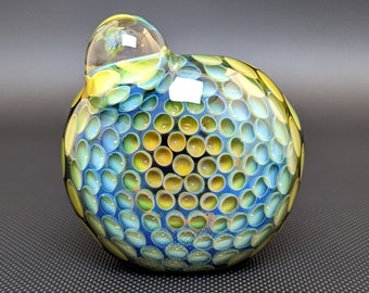 Honeycomb Glass Pipe // Blue Green // Silver and Gold Fuming // Wrap and Rake