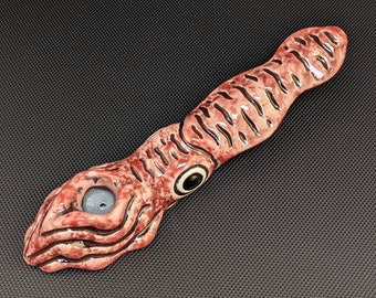 Ceramic Squid Pipe - Handmade Red Pipe - Glass Glazed Smoking Pipe - Gifts For Him