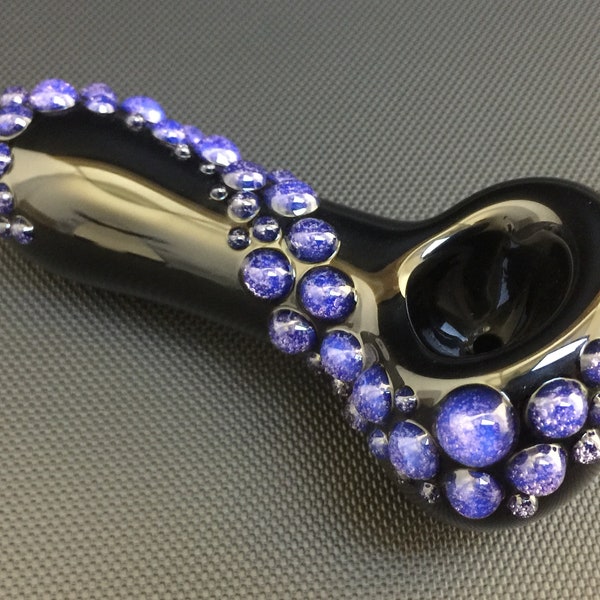 Black Glass Pipe // Hand Blown Spoon w/ Purple Slyme Trail // Free Shipping