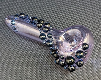 Hand Blown Purple Glass Pipe, Blue Stardust Sparkle Trail