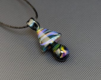 Handblown Glass Mushroom Pendant - Loki’s Lipstick Chaos Fungi Necklace - Stardust Sparkle Borosilicate Jewelry - Galaxy Mushroom Art