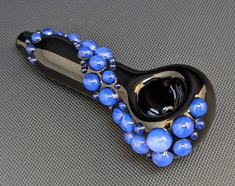 Hand Blown Black Glass Pipe with Purple Slyme Trail