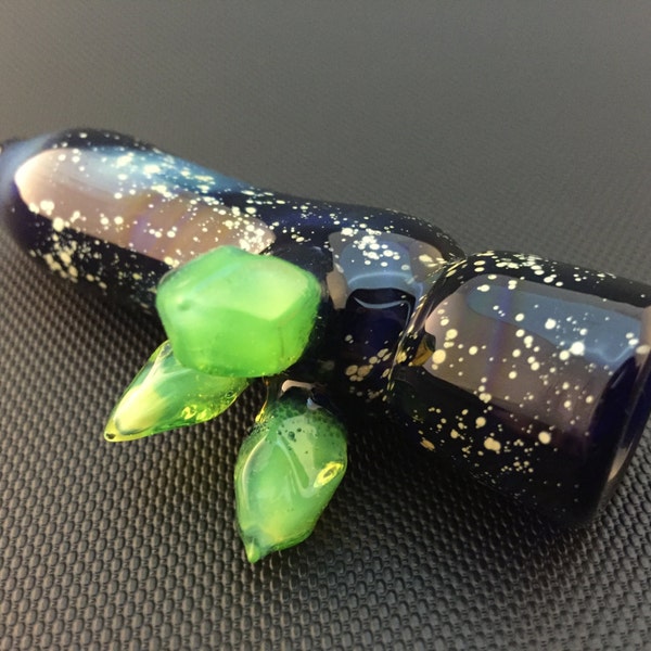 Galaxy Glass Pipe // Hand Blown Cobalt Chillum // Slyme Crystals