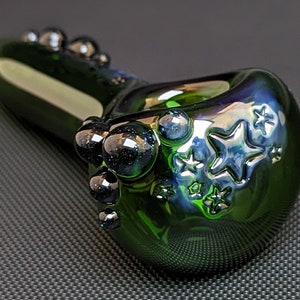 Glass Pipe // Green Glass // Silver Stars // Blue Stardust Sparkle Accents
