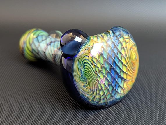 Cobalt Glass Pipe with Silver and Gold Fuming Window