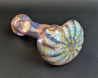 Color Changing Purple Glass PipeSilver and Gold Fuming Pattern and Wrap and Rake