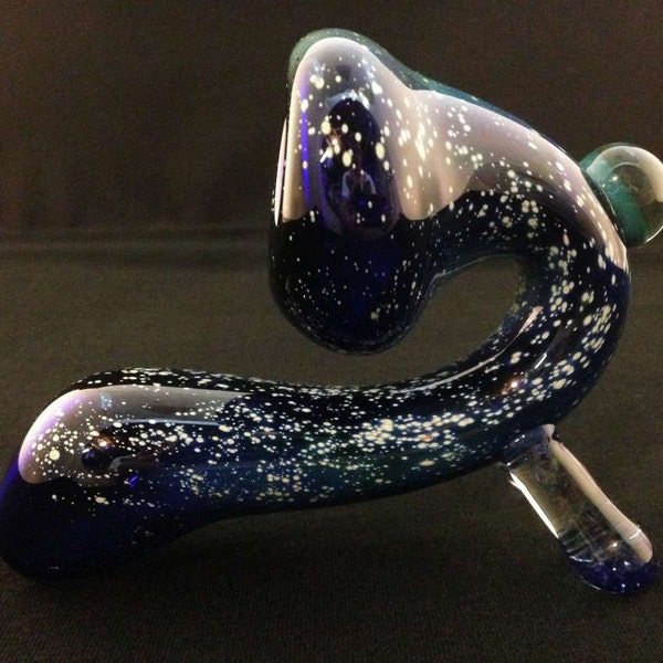 Cobalt Glass Silver Fumed Starry Night Tobacco Space Sherlock Pipe with Earth Marble