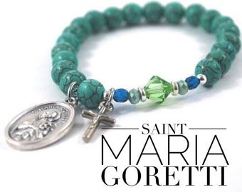 St Maria Goretti Bracelet Catholic turquoise bracelet Saint Maria Goretti bracelet gemstone + crystal Saint bracelet Confirmation gift
