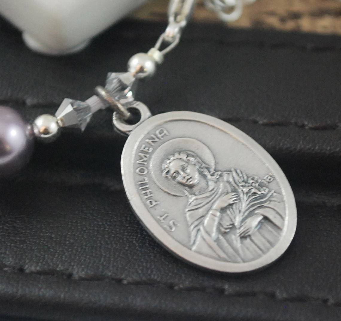 St Philomena Purple Pearl Rosary Bracelet Mauve Swarovski Etsy