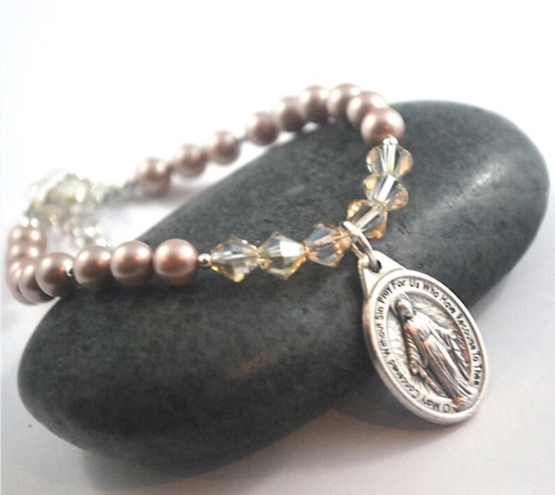 Choose Your SAINT Crystal Gold Pearl Saint Bracelet Catholic Etsy