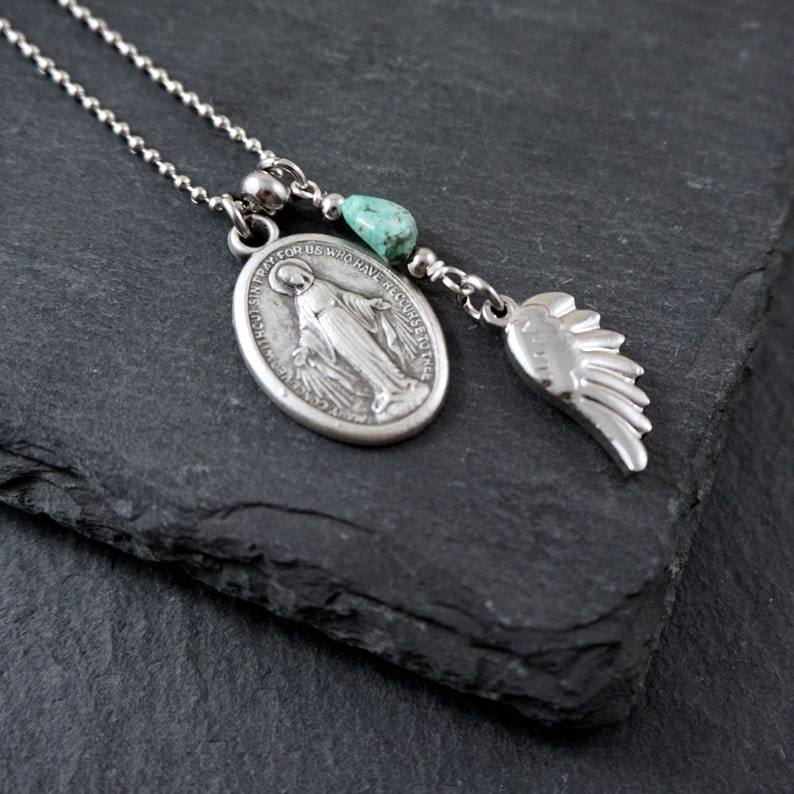 Choose your Saint necklace with Wing Pendant. Catholic Unisex Etsy