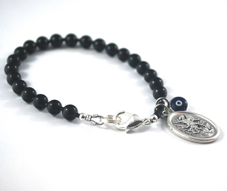 Mens St Michael Bracelet Evil Eye Black Onyx Catholic Saint Etsy