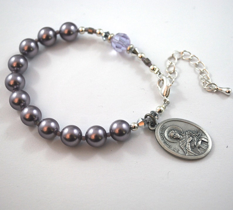 St Philomena Purple Pearl Rosary Bracelet Mauve Swarovski Etsy