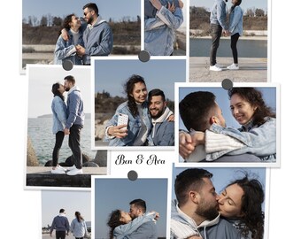Photo Collage Poster, Personalized Couple Portrait, Custom Poster Print Wall Art, 14 February Love, Valentine's Day & Anniversary Gift
