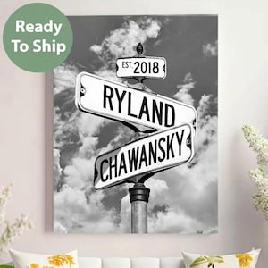 Personalized Canvas Road Street Sign For Couples, Custom Name And Date Street Sign Canvas Print, Crossroads Street Sign Anniversary Gift