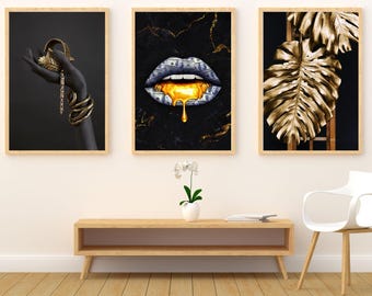 Black and Gold Abstract Art · Set of 3 Prints · Black and Beige Wall ...