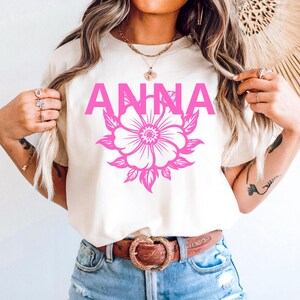 Personalized Name Flower T-Shirt, Custom Floral Graphic Tee, Gift Shirt with Your Name & Color