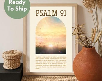 Impression Psaume 91, art mural chrétien, art mural verset de la Bible, art moderne de l'écriture sainte, cadeau de pendaison de crémaillère, idée cadeau Noël, cadeau chrétien