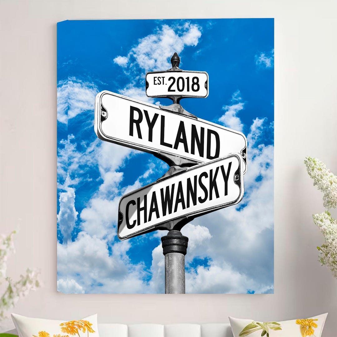 Strret Sign Photo Cards Personalized Canvas Road Street Sign for Couples, Custom Name and Date ...