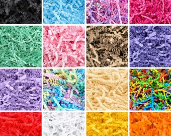 May include: A grid of colorful crinkle paper, perfect for gift packaging. The colors include black, light blue, medium blue, pink, magenta, green, light pink, brown, purple, lavender, pastel, cream, and multi-colored.