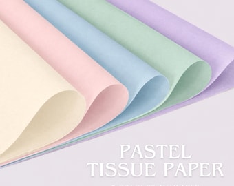 May include: Pastel tissue paper in shades of yellow, pink, blue, green, and purple. The image shows several sheets of tissue paper fanned out, with the text "PASTEL TISSUE PAPER" and "5 COLOURS AVAILABLE".