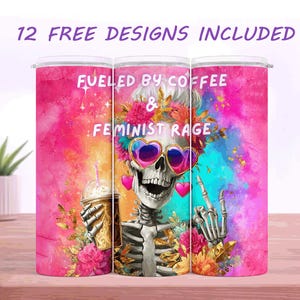 Fueled by coffee and feminist rage SEAMLESS 20 oz Skinny Tumbler Sublimation Design Digital Download png Instant DIGITAL ONLY